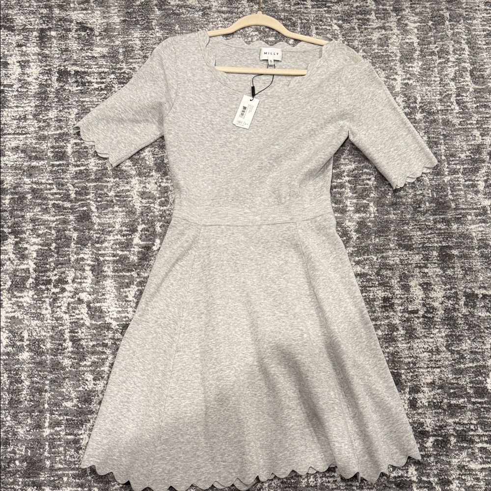 Milly Gray Scalloped Midi Dress